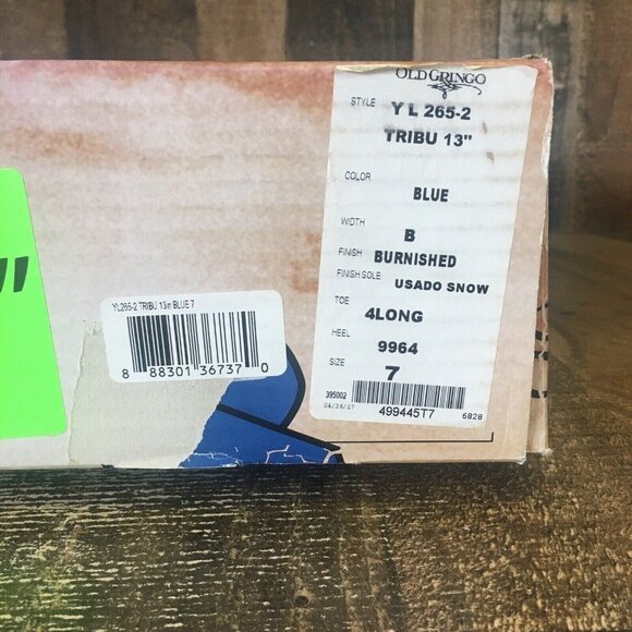 Old Gringo Tribu 13” YL265-2 Blue Snip Toe Cowboy Boots Womens 7 B - Picture 11 of 12
